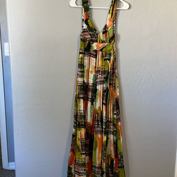 Tan and Green Halter Sundress for Resort Wear - Picture 1 of 11